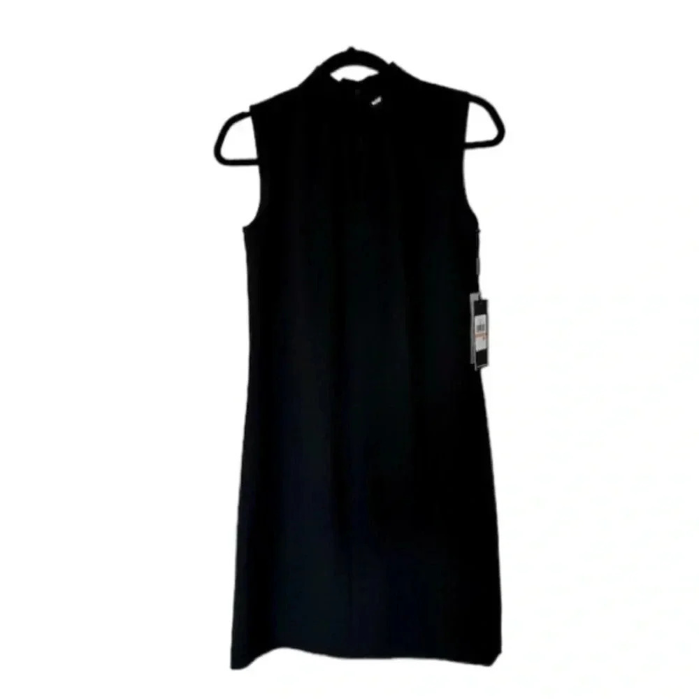 Karl Lagerfeld Sleeveless Black Mock V-Neck Zip Up Dress with Side Slit Sz 2 NWT - Picture 1 of 11